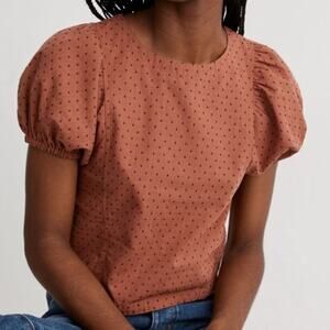 Madewell Jacquard Puff Short Sleeve Top 2022 Micro Cross Shirt N1350  Size 00